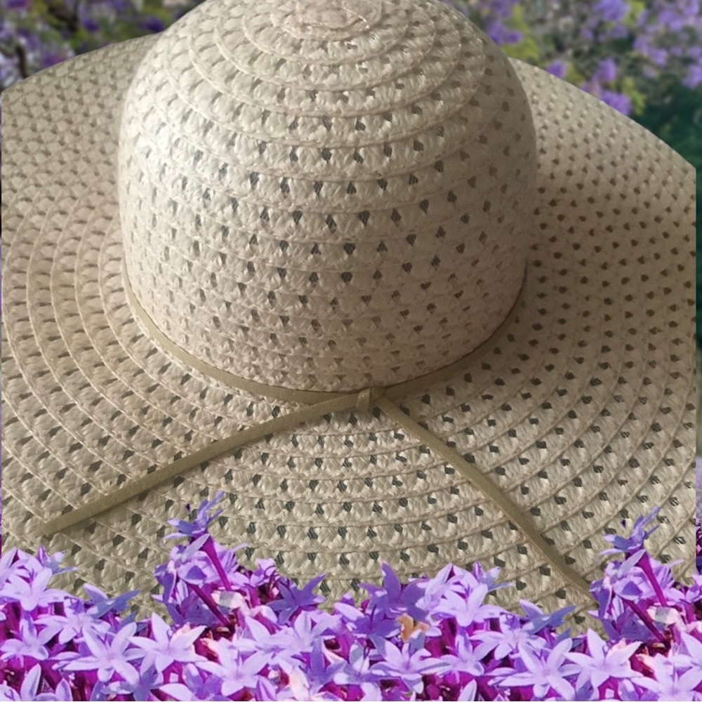 STRAW HAT Light Pink Floppy Ribbon Webbed Straw 7.5” Head Circumference